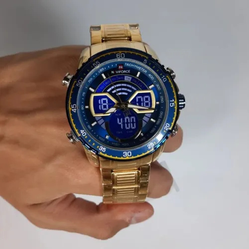 Relógio de luxo Masculino Dourado, Dual Display - Naviforce + brinde (Novo, Original)