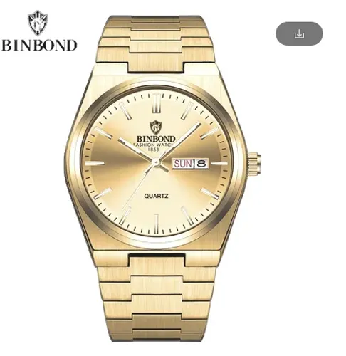 Relógio masculino de aço inoxidável dourado Binbond