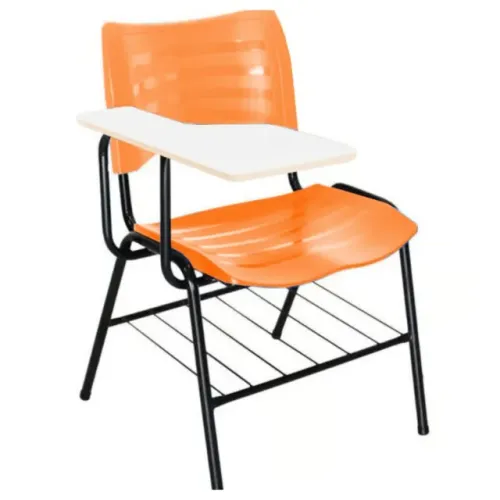Cadeira Universitária Plástica com Prancheta MDF Cor Laranja Conforto Modelo 34009