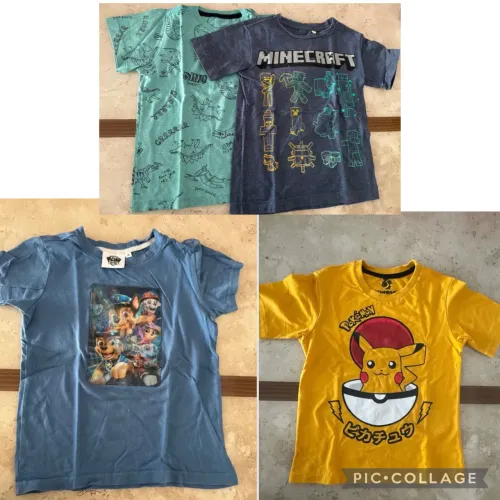 Lote com 4 Camisetas Infantil Pokémon, minecraft, dinossauro, patrulha canina TAM 4 anos
