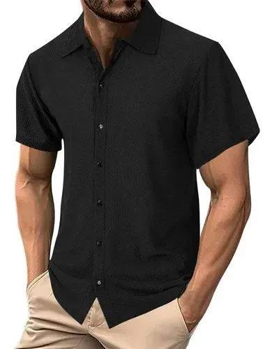 Camisa social preta manga curta