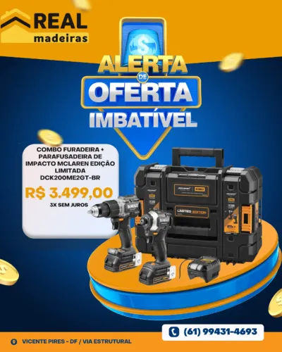 Combo Furadeira + Parafusadeira de Impacto McLaren Edição Limitada DEWALT