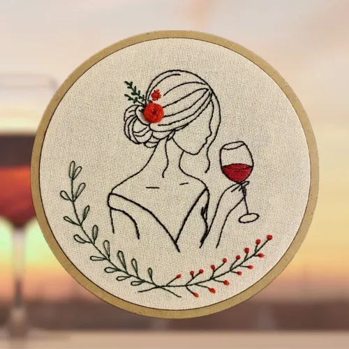 Bordado Dama e Vinho