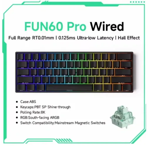 Teclado Magnético 8000hz Rappid Trigger SnapTap ARGB C/ Fio Preto PRO