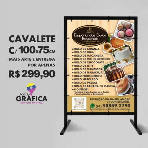 Cavalete medindo 100x75cm com Arte e Entrega Grátis!