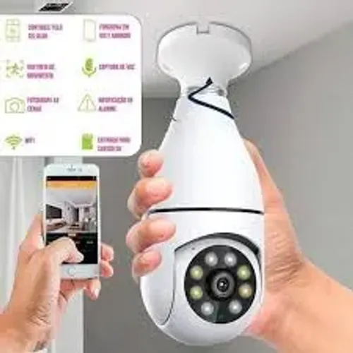 Camera Lampada Segurança wifi Giratoria App no Celular Visão Noturna e Audio