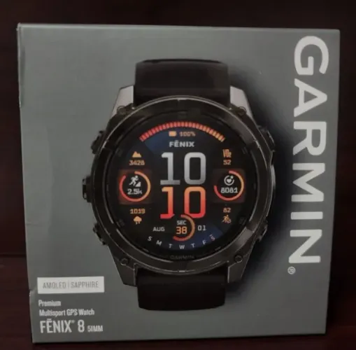 Relogio Smartwatch Garmin Fenix 8 - 51mm Amoled Saphira Carbon novo nfe 