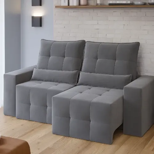 Sofá retratil e reclinavel lisboa cinza produto novo de loja