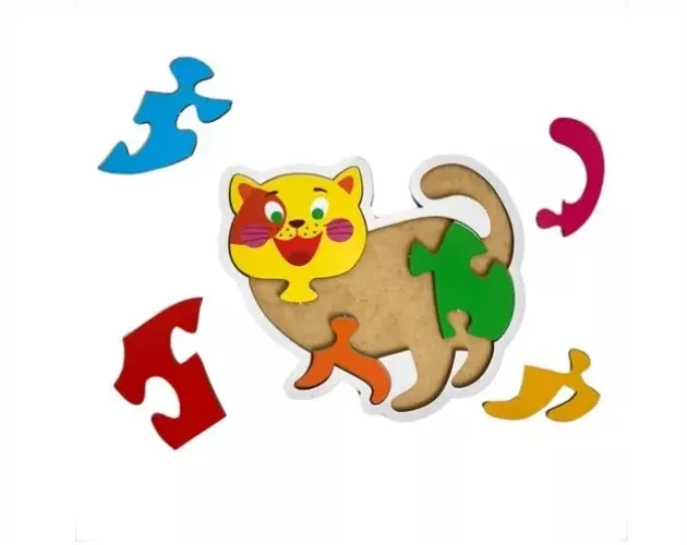 Quebra Cabeça Gato 7 Peças Madeira Maninho Artesanato