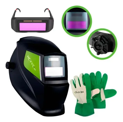 Kit Soldador Profissional com Máscara De Solda Automática com Luva Multiuso Nevvo e Óculos