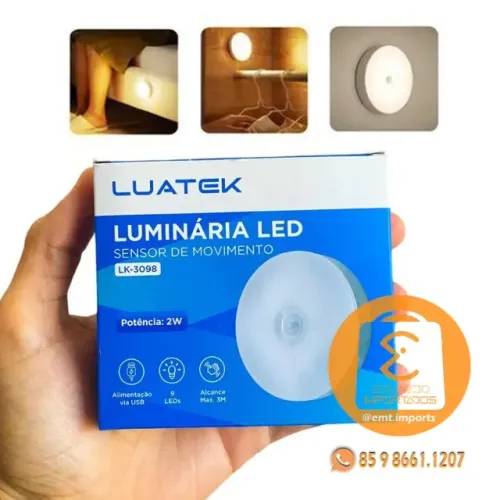 Luminária Led com Sensor Movimento 2W Recarregável LK-3098