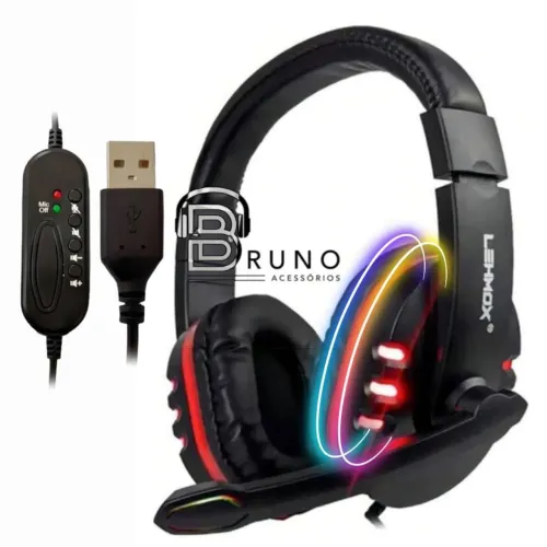 Headset Gamer Lehmox com Microfone e Iluminação RGB - USB