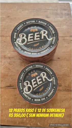 Jogo de Pratos Temático Cerveja Craft Beer - 24 Peças (Rasos e Sobremesa) - Impecável!