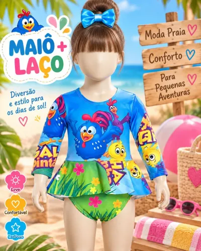 Maiô com Manga+Laço 1/2 anos