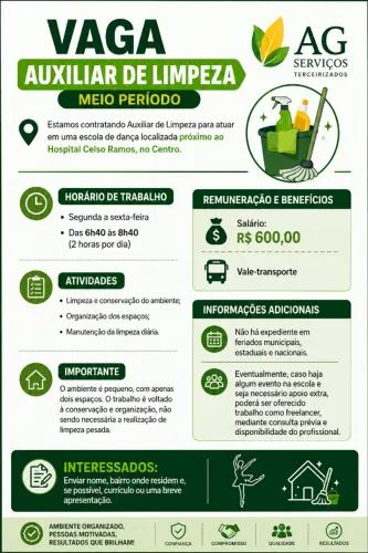VAGA - AUXILIAR DE LIMPEZA (MEIO PERÍODO)