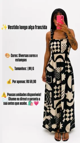 Vestido longo alça franzida