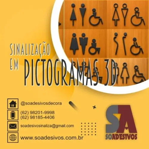 PLACA INDICATIVO W.C. - SINALIZAÇÃO EM PICTOGRAMAS 3D