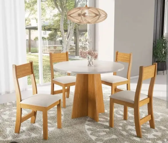 CONJUNTO DE MESA REDONDA Entrega imediata COM 4 CADEIRAS ESTOFADAS