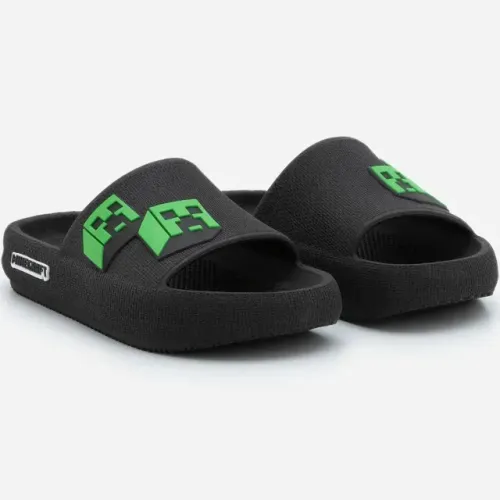 Chinelo Slide Infantil com Patch do Minecraft - Tam 27 ao 34 | Menino | Minecraft | Preto