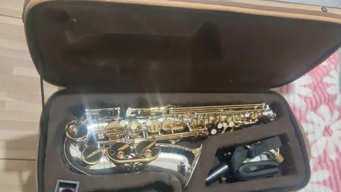 SAXOFONE ALTO PRATA E DOURADO