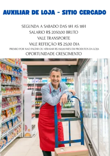 Auxiliar de loja - sitio carcado . LER ANÚNCIO sim esta disponível