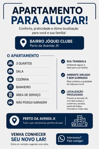 Aluguel de apartamento 3 quartos. Direto com proprietário sem fiador.