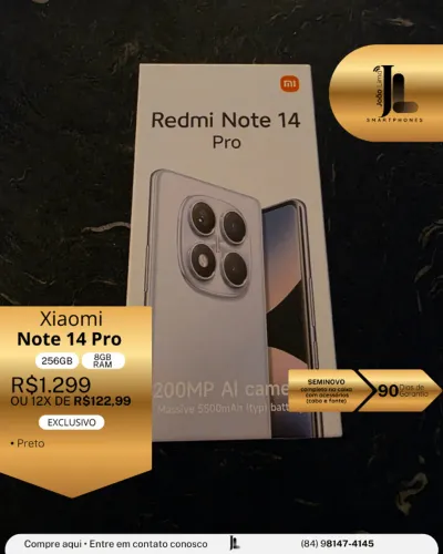 REDMI NOTE 14 PRO, 5G, 256GB, 8GB RAM, SEMINOVO, EXCLUSIVO!