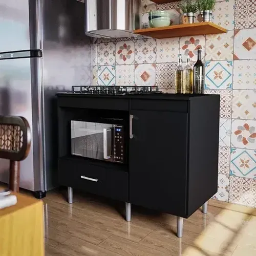 fbs-logo-brBalcão Para Cooktop 1,05m 5 Bocas 1 Nicho Com 1 Porta Turim Preto