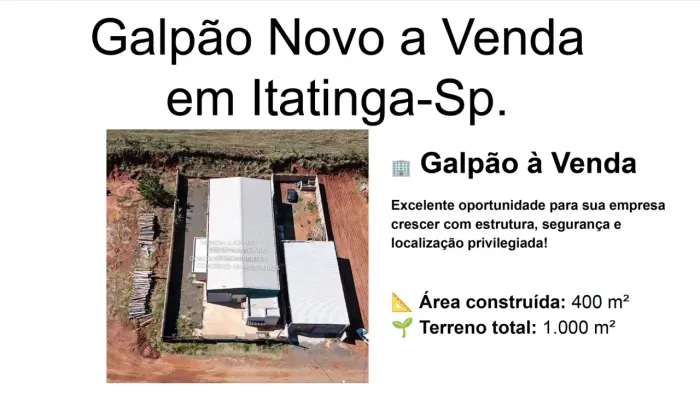 Imóvel a venda em Itatinga, Galpão a venda no Distrito Industrial Itatinga interior de São