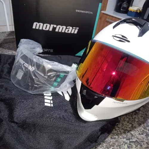 Capacete Fechado Mormaii M1 Titanium Branco com Viseira Vermelha e Transparente