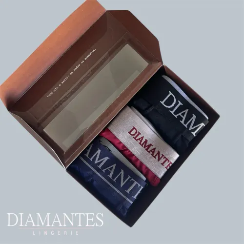 Cueca Diamantes Kit 3 Pecas Boxer Microfibra Original Confortavel Sem Costura