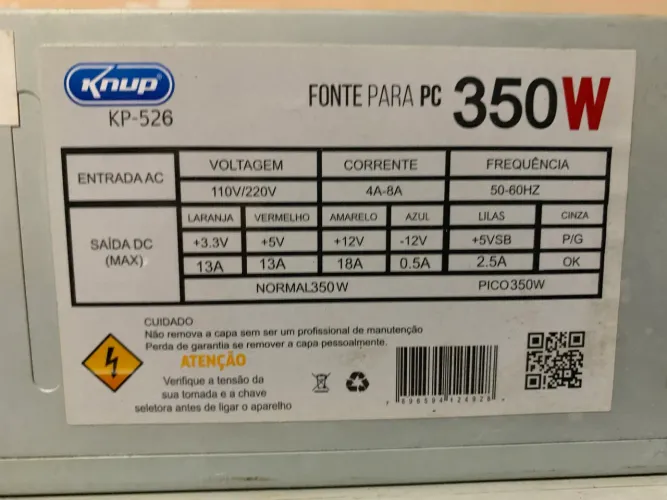 Fonte Pc 350w funciona 100% só o Koller que está fazendo barulho.