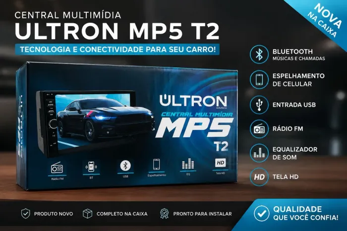 Central Multimídia MP5 Ultron T2 Nova na Caixa