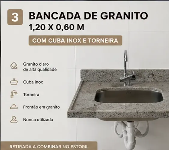 Bancada em granito com Cuba e Torneira