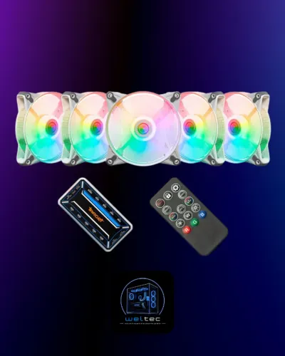 Kit Fans/Ventoinhas TGT Humber, ARGB, 5x120mm + Controladora, Branco, Novo lacrado