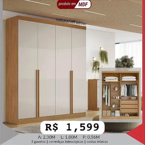 Guarda Roupa Alvorada 4 portas MDF