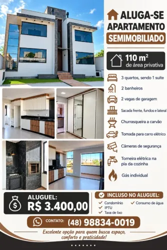 Aluga-se Apartamento NOVO Semimobiliado (3 quartos)