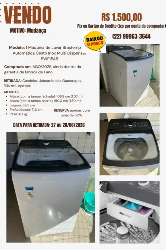Máquina de Lavar Roupas 15kg Brastemp