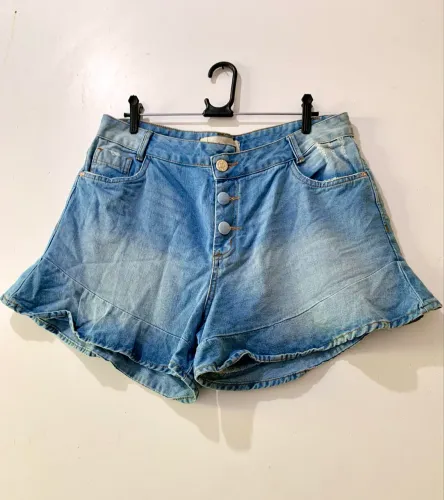 Short Saia Jeans Feminino Fio Jeitoso Cintura Alta Tamanho 46