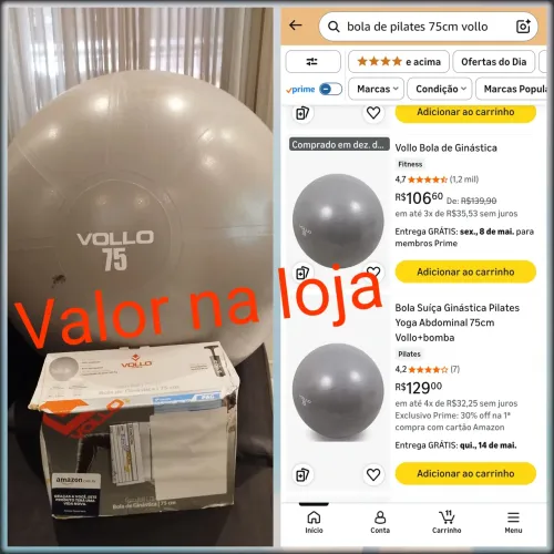 Bola de Pilates, ginástica 75cm Vollo