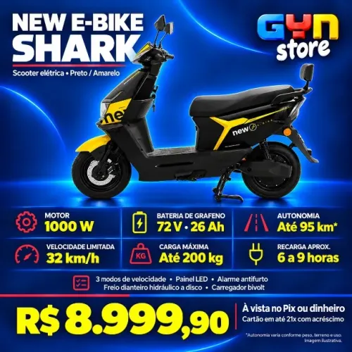 Scooter Elétrica New E-Bike Shark 1000W 72V Grafeno Até 95km Autonomia