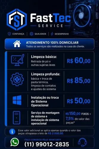 Serviços de limpeza, instalação e montagem de computadores e notebooks