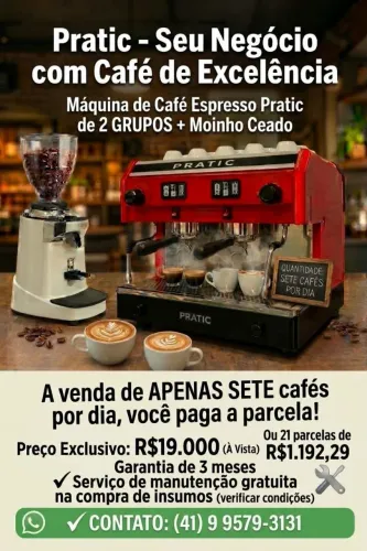 Máquina de Café Espresso, Pratic 2 grupos + Moinho Eletrônico Ceado. Somente p/ CTBA e RMC