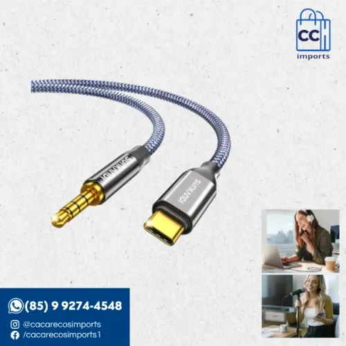 Cabo USB C para P2 TRRS 3,5mm 1,2m com DAC Áudio Estéreo para... | Novo | Pronta Entrega