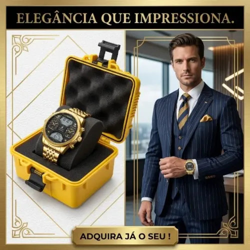 Relógio Yatsso Movimento Quartzo Eletrônico Masculino Dourado Preto Pulseira Aço