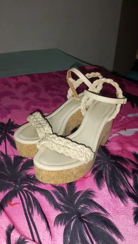 Sandália Plataforma Rayz Shoes Off-White Trançada - Tam 38