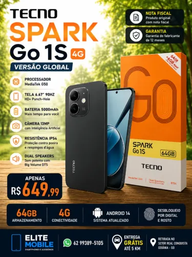 Tecno Spark Go 1S 4G 64GB | Versão Global | Novo