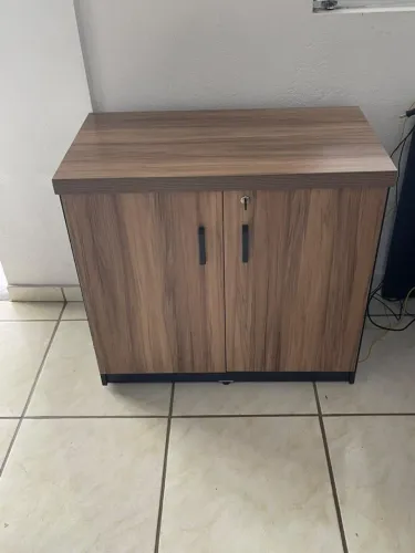 Armário baixo amadeirado para escritório com 2 portas