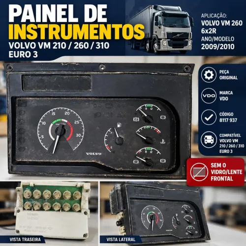 Painel Instrumentos Original Volvo VM 260 VDO 2009/2010 - Sem Vidro