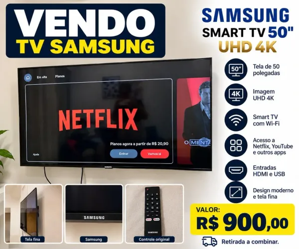 Smart TV Samsung 50" - Wi-Fi, Apps e Controle Original